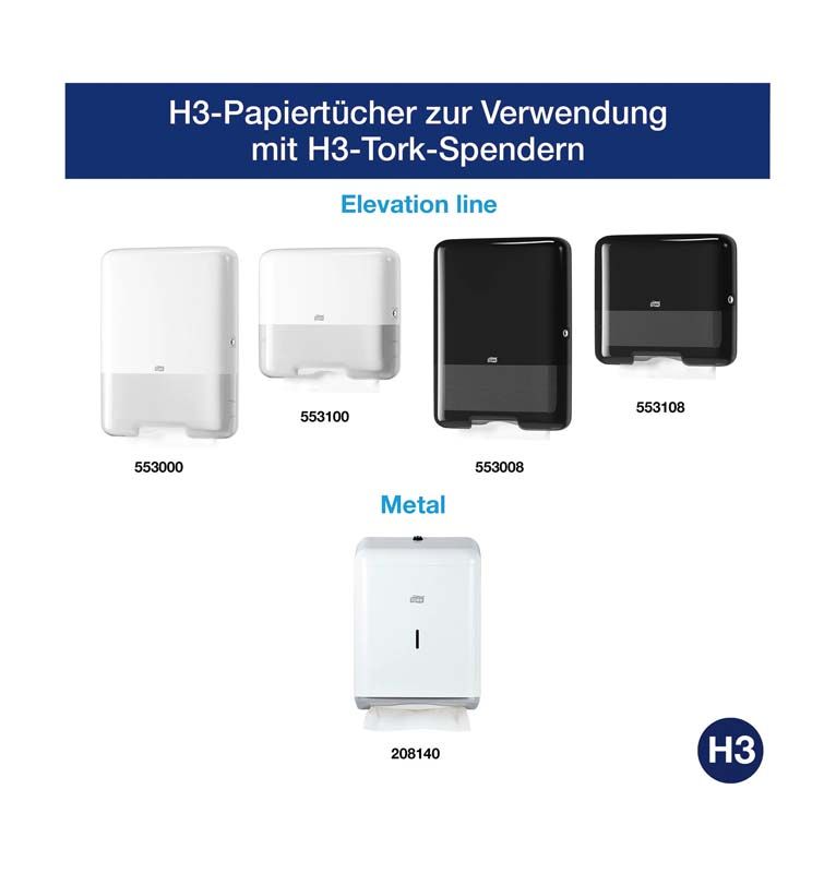 H3-Tork-Spenderreihe in Weiß und Schwarz für Papiertücher.