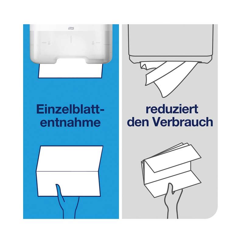 Einzelblattentnahme und reduzierter Verbrauch bei Tork Advanced Handtüchern.