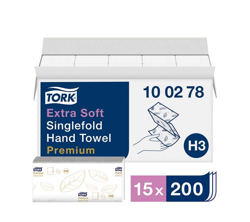 Offener Tork-Karton mit V-Falz Handtüchern, Modellnummer 10 02 78, H3 System.