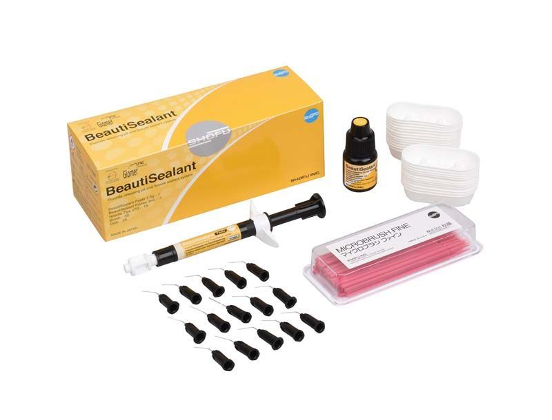 Selbstätzender Fissurenversiegler BeautiSealant Set mit Spritze, Fläschchen und Zubehör.