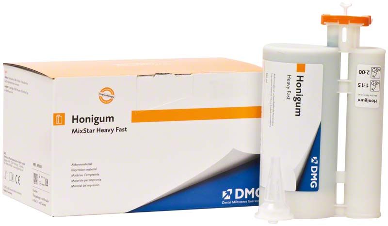 Honigum-Heavy Fast Abformsilikon mit Verpackung und Mischkanüle.