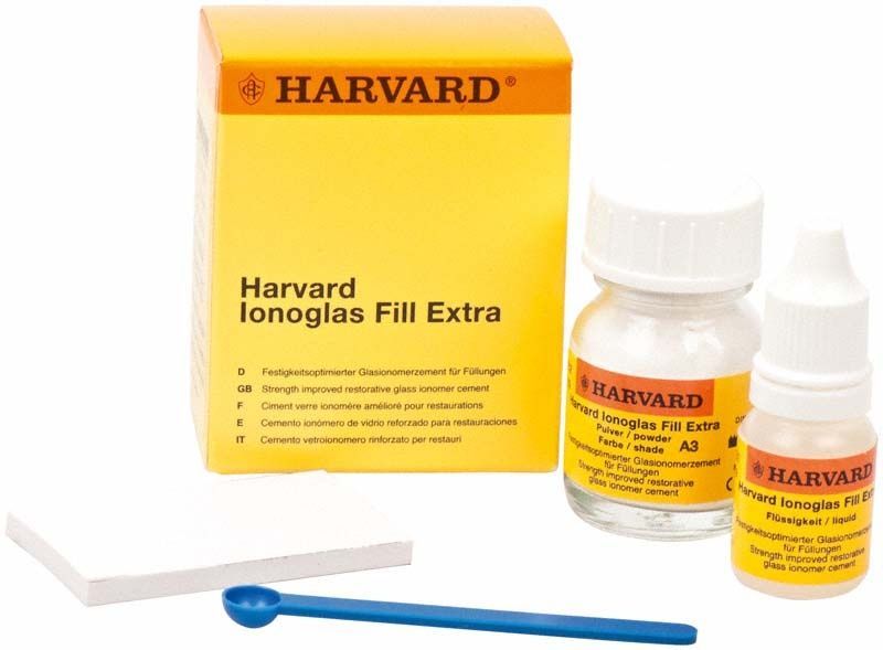 Harvard Ionoglas Fill Extra Flüssigkeit und Pulver A3 mit Verpackung und Spatel.