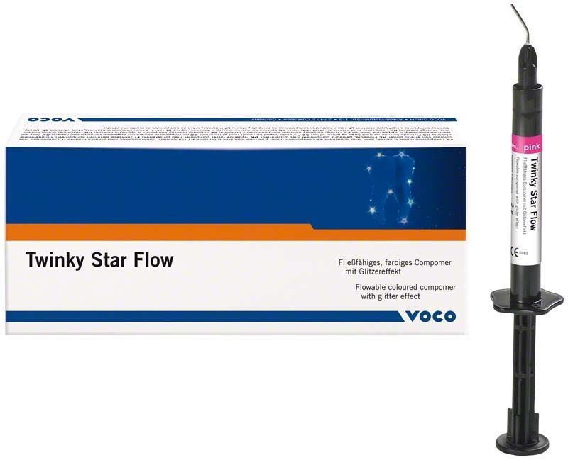 Twinky Star Flow Spritze pink mit Glitzereffekt und Verpackung von Voco.