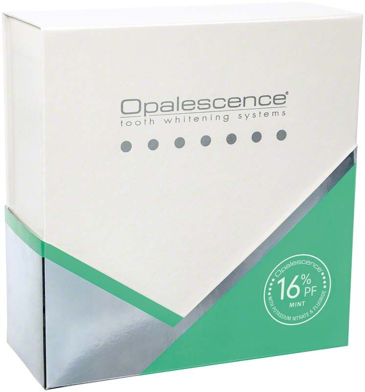 Opalescence PF 16% Mint Zahnaufhellungskit in grüner Verpackung.