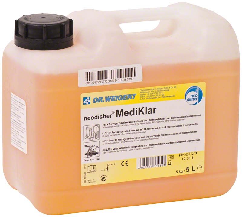 Neodisher MediKlar 5-Liter-Kanister mit Etikett und Tragegriff.