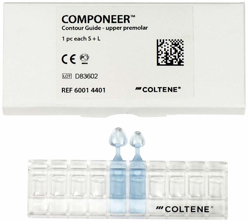 Componeer Contour Guide für obere Prämolaren in Kunststoffverpackung.