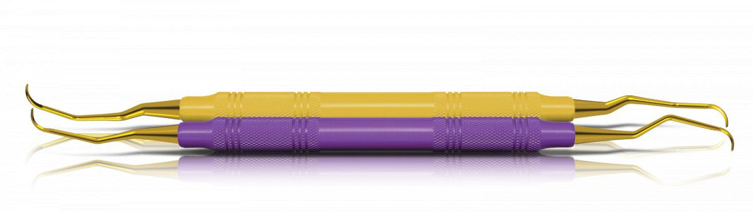 American Eagle XP Double Gracey™ Küretten-Kit mit gelben und lila Griffen.