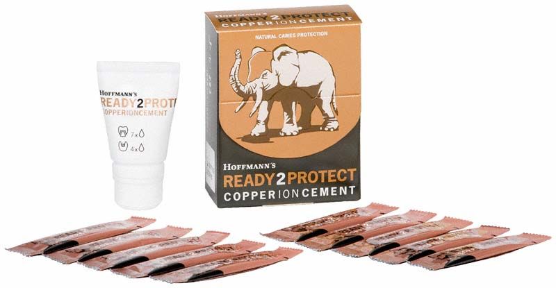 Hoffmann's READY2PROTECT Kupferzement-Tube und Verpackung mit Elefantengrafik.