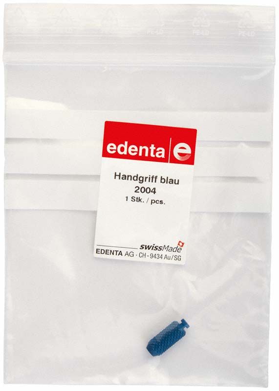 Blauer Retopin Handgriff in transparenter Verpackung mit Etikett.