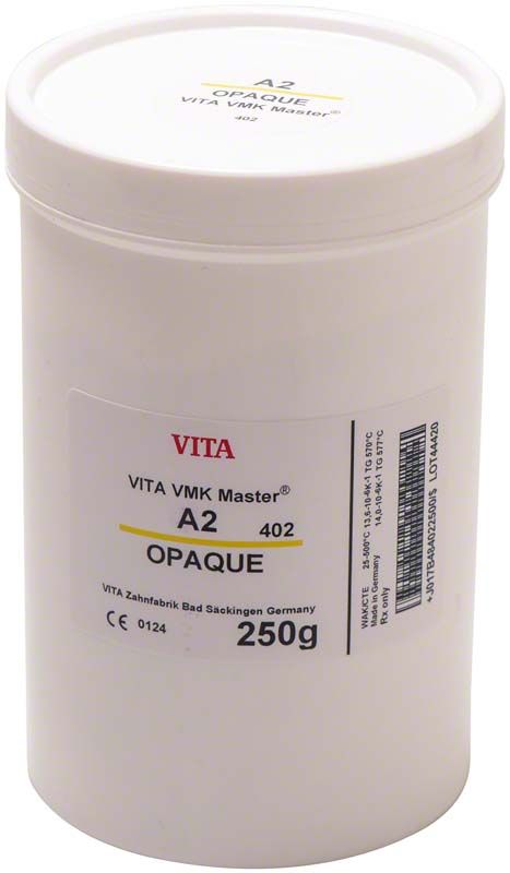 VITA VMK Master Opaque 250g Verpackung, Farbton A2, weißer Behälter.