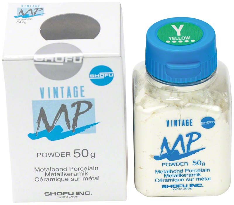 Vintage MP Effektmasse 50g Y Gelb, Verpackung und Flasche.