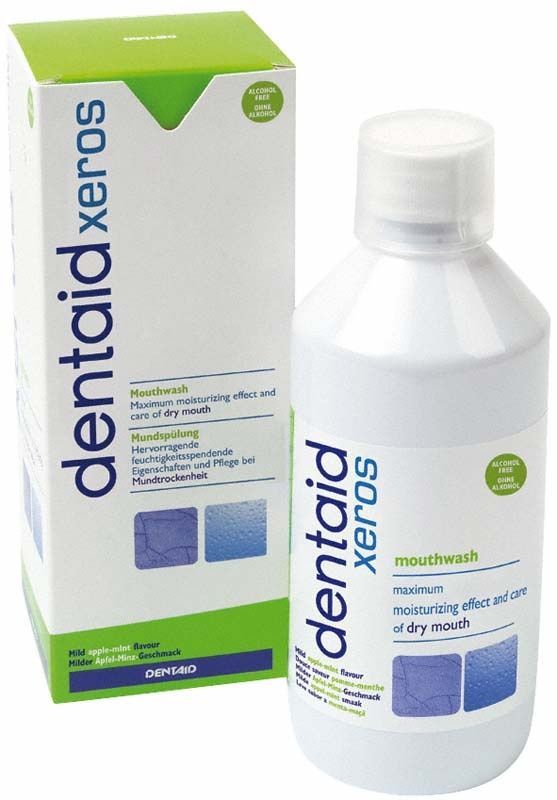 dentaid xeros Feuchtigkeits-Mundspülung 500ml mit Verpackung und Flasche