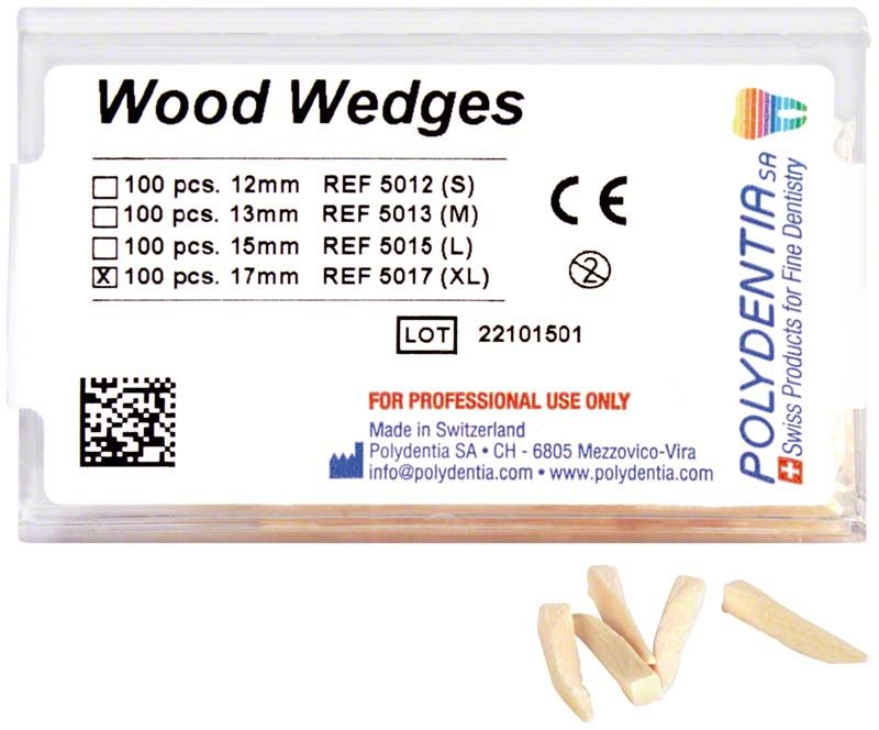 Interdentalkeile aus Ahornholz, 17mm, 100 Stück, in Verpackung.