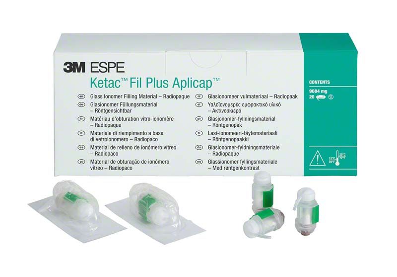 3M Ketac Fil Plus Aplicap 20er A1 Verpackung mit Glasionomer-Füllungsmaterial.