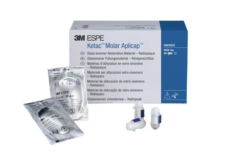 Ketac Molar Aplicap 20er A1 Verpackung mit Kapseln und Beipackzettel.