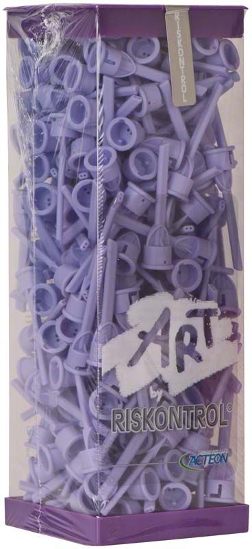 Lila Einmalkanülen Riskontrol® Art Johannisbeere in transparenter Verpackung.