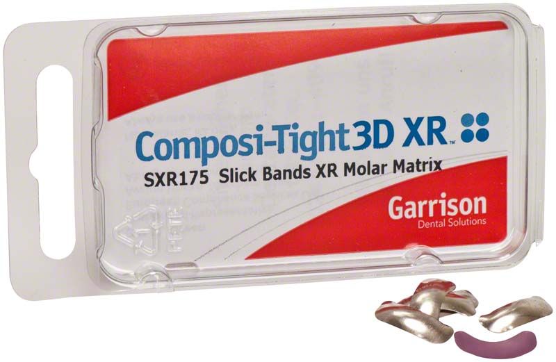 Composi-Tight 3D XR Matrizenbänder in Verpackung mit sichtbaren Bändern.