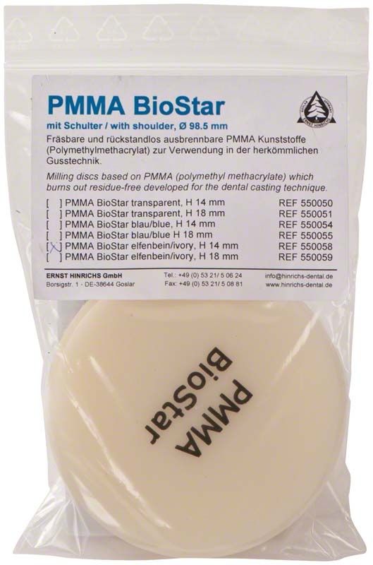 PMMA BioStar Scheibe Ø 98,5mm, H 14mm, elfenbeinfarben, in Verpackung.