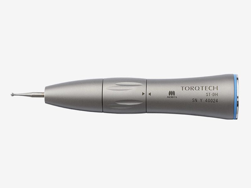 Gerades blaues TorqTech Handstück ST-DH (1:1) mit Edelstahloberfläche.