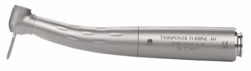 Dentalturbine TwinPower Ultra E mit Morita-Anschluss in Silber.