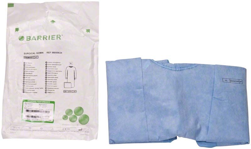 BARRIER® OP-Mantel PRIMARY STANDARD XL in Verpackung und entfaltet.