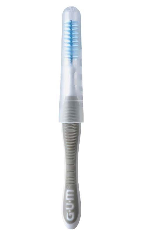 GUM® TRAV-LER® Interdentalbürste Gr. 6 mit grauem Griff und Schutzkappe.
