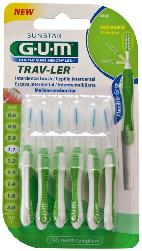 GUM TRAV-LER Interdentalbürsten Gr. 3 im 6er Blister, grün.