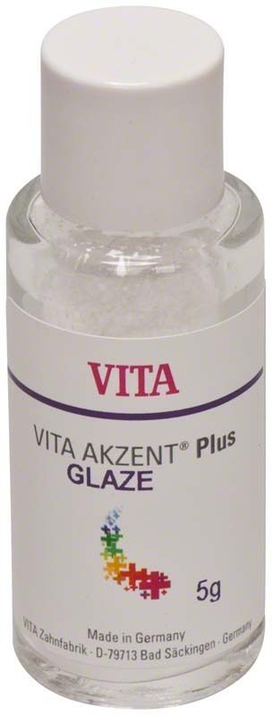 VITA AKZENT® Plus GLAZE POWDER 5g in transparenter Kunststoffflasche.