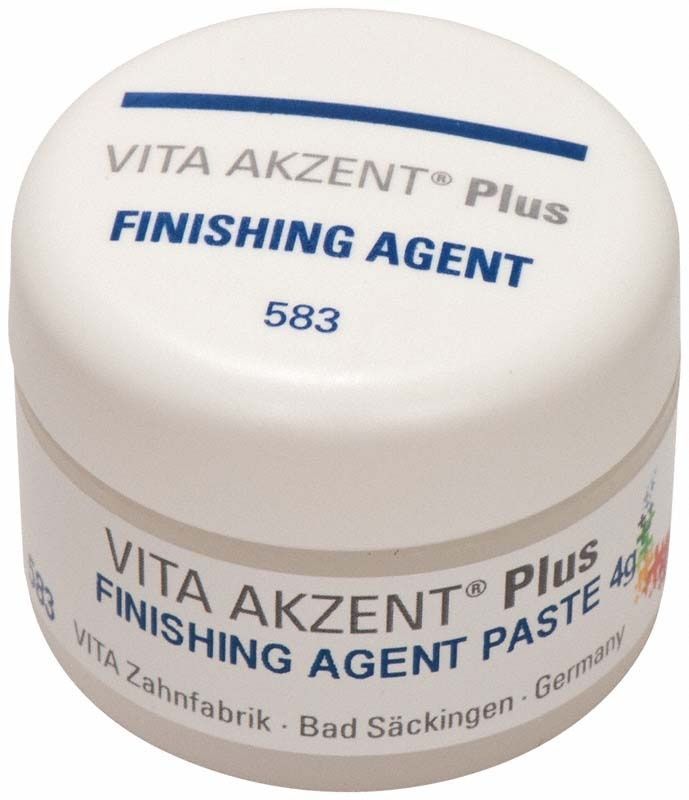 VITA AKZENT® Plus Finishing Agent Paste 4g in weißem Behälter.