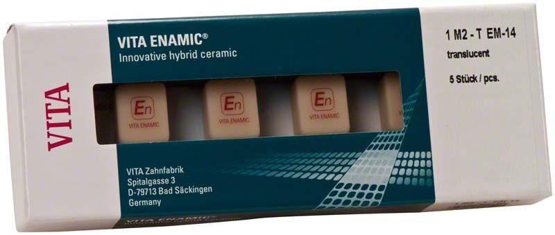 VITA ENAMIC® EM-14 T 1M2 Hybridkeramik in Originalverpackung mit Sichtfenster.