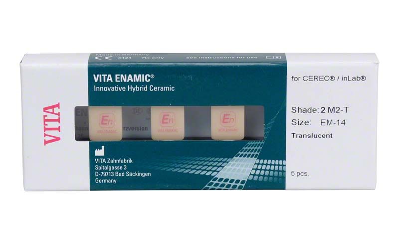VITA ENAMIC® Hybridkeramikblock für CEREC®/inLab EM-14 T 2M2, Verpackung.