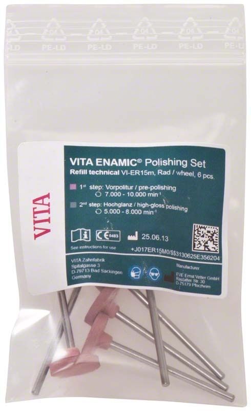 VITA ENAMIC® Vorpolitur Rad ER15m Set in transparenter Verpackung.