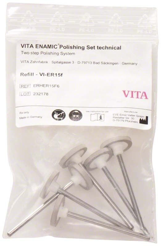 VITA ENAMIC® Polierer Rad ER15f in transparenter Verpackung mit Produktinformationen.