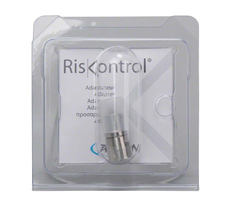 Riskontrol® Adapter Lu Inox in Blisterverpackung für zahnmedizinische Spritzen.
