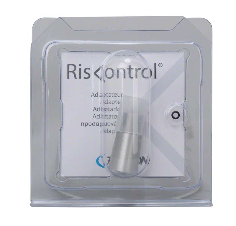 Riskontrol® Adapter FA C2 in Kunststoffverpackung für zahnmedizinische Spritzensysteme.
