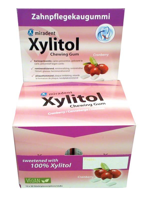 Xylitol Zahnpflegekaugummi Display mit Cranberry-Geschmack, vegan, 100% Xylit.