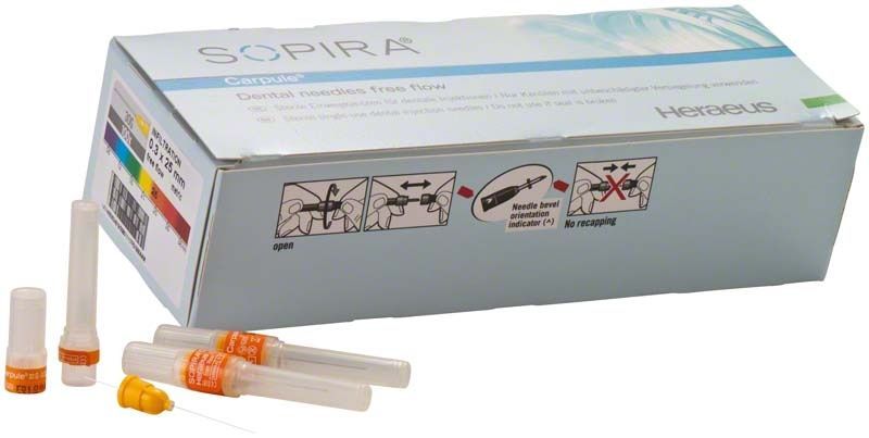 SOPIRA® Carpule® Kanülen Free Flow 30G, sterile Einmalkanülen in Originalverpackung.