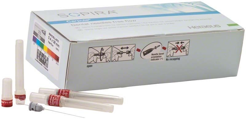 SOPIRA® Carpule® Kanülen Free Flow 27G in Verpackung mit Nadeln.