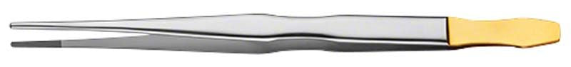 Anatomische Pinzette LiquidSteel® GENERAL mit gelbem Griff.