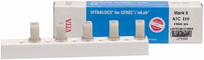 VITABLOCS® Mark II I10 A1C Blöcke in Verpackung mit Halterung.