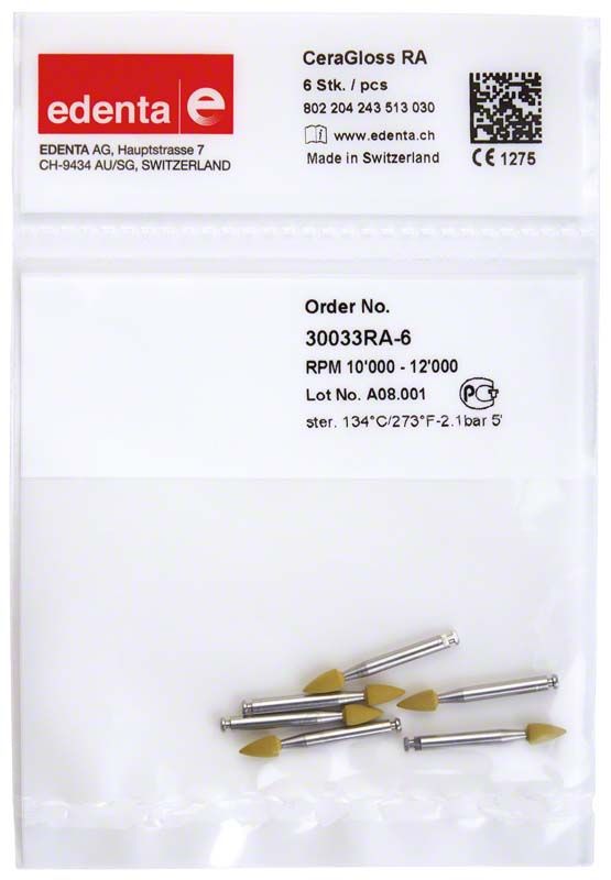 CeraGloss gelb Spitze Keramikpolierer in Originalverpackung mit Produktdetails.