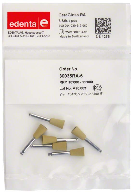 Keramikpolierer CeraGloss gelb Kelch in Verpackung mit sechs Stück.