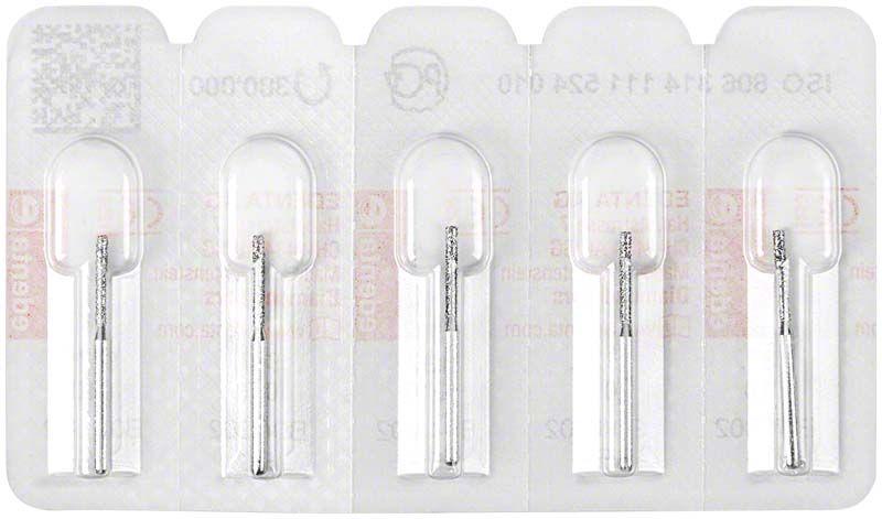 Diamantschleifer FG 837 010 in Blisterverpackung für dentalen Gebrauch.