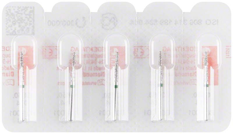 Diamantschleifer FG 850G 014 in Blisterverpackung für Zahnmedizin.