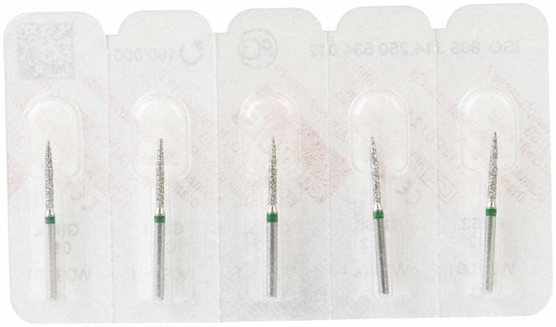 Diamantschleifer FG 863G 012 im Blisterpack, grün markiert.