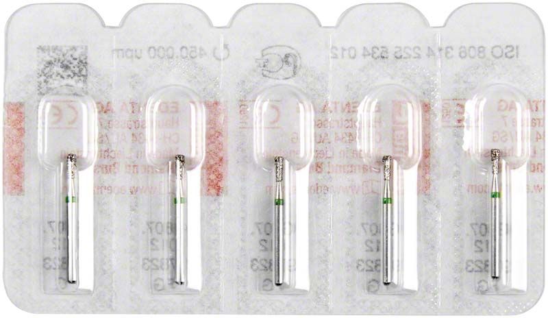 Diamantschleifer Diamant FG 807G 012 in Blisterverpackung.