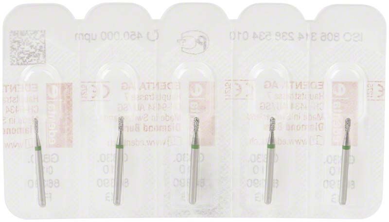 Diamantenschleifer FG 830G 010 in Blisterverpackung mit grünem Ring.