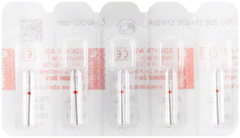 Blisterverpackung mit Diamant FG 830LF 014 Dentalbohrern.