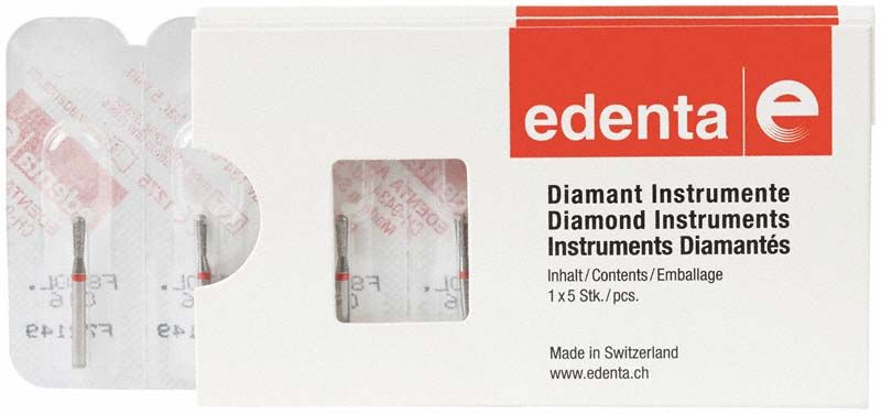 Verpackung von Diamant FG 830LF 016 Instrumenten mit Sichtfenster.