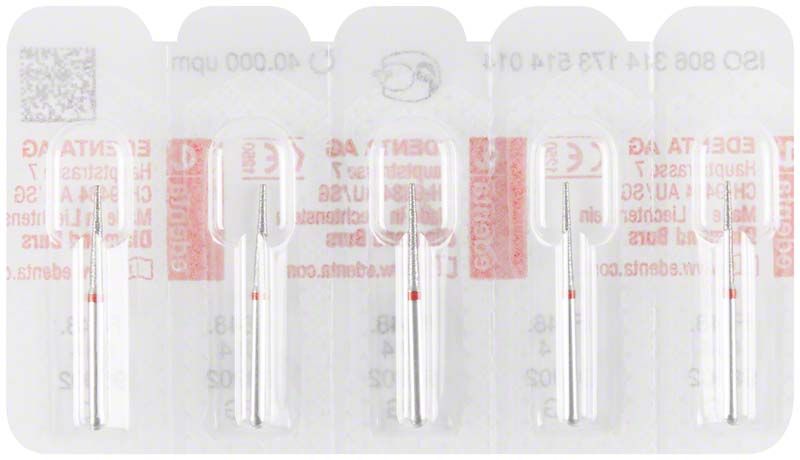 Dentalbohrer Diamant FG 848F 014 in Blisterverpackung, fünf Stück.